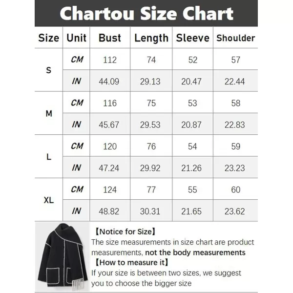 CHARTOU Women Wool Coat Winter Pea Coat Jacket Button Down Woolen Tassel Scarf Tench Coat Peacoat Pockets