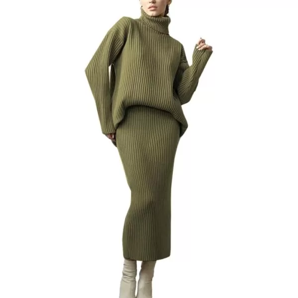 CHARTOU Women's 2 Piece Sweater Set Ribbed Turtleneck Pullover Sweater Top Bodycon Skinny Sweater Skirt Outfits