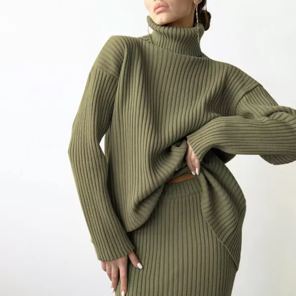 CHARTOU Women's 2 Piece Sweater Set Ribbed Turtleneck Pullover Sweater Top Bodycon Skinny Sweater Skirt Outfits
