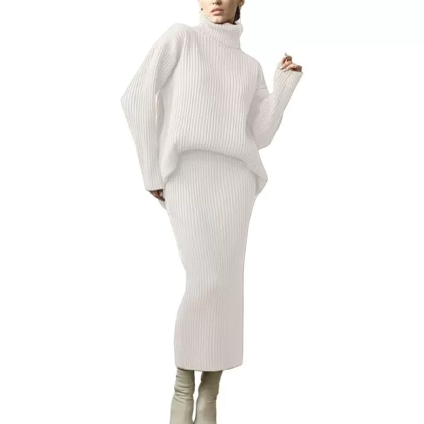 CHARTOU Women's 2 Piece Sweater Set Ribbed Turtleneck Pullover Sweater Top Bodycon Skinny Sweater Skirt Outfits