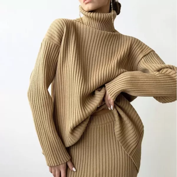 CHARTOU Women's 2 Piece Sweater Set Ribbed Turtleneck Pullover Sweater Top Bodycon Skinny Sweater Skirt Outfits
