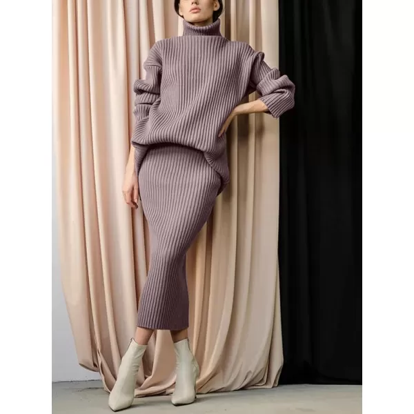 CHARTOU Women's 2 Piece Sweater Set Ribbed Turtleneck Pullover Sweater Top Bodycon Skinny Sweater Skirt Outfits