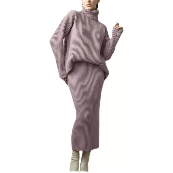 CHARTOU Women's 2 Piece Sweater Set Ribbed Turtleneck Pullover Sweater Top Bodycon Skinny Sweater Skirt Outfits