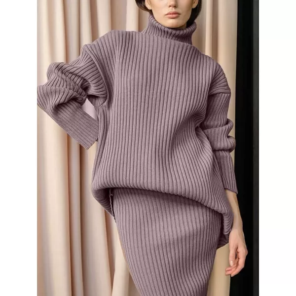 CHARTOU Women's 2 Piece Sweater Set Ribbed Turtleneck Pullover Sweater Top Bodycon Skinny Sweater Skirt Outfits