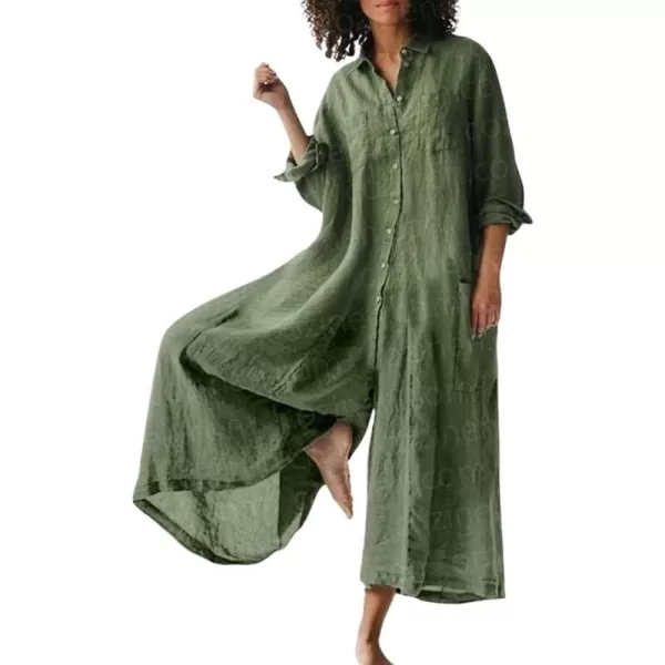 CHARTOU Women's Baggy Jumpsuit Half Button Coverall Long Sleeve Wide-Leg Crop Pants Overall