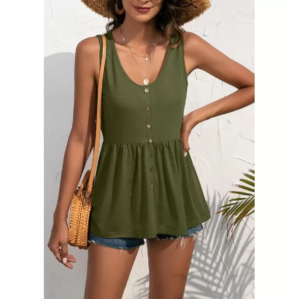 CHARTOU Women's Basic U-Neck Sleeveless Shirred Flowy Peplum Shirt Tank Tops