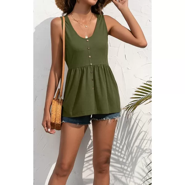 CHARTOU Women's Basic U-Neck Sleeveless Shirred Flowy Peplum Shirt Tank Tops