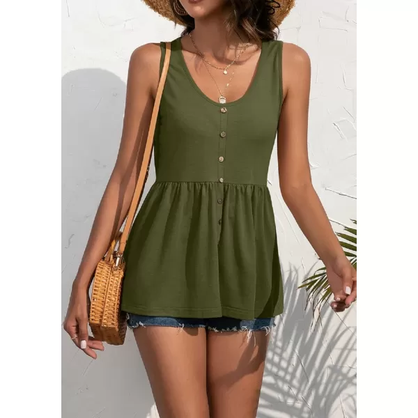 CHARTOU Women's Basic U-Neck Sleeveless Shirred Flowy Peplum Shirt Tank Tops