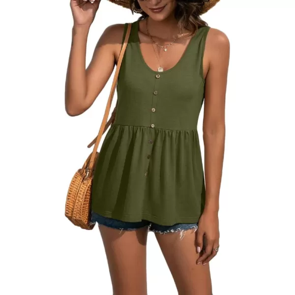 CHARTOU Women's Basic U-Neck Sleeveless Shirred Flowy Peplum Shirt Tank Tops