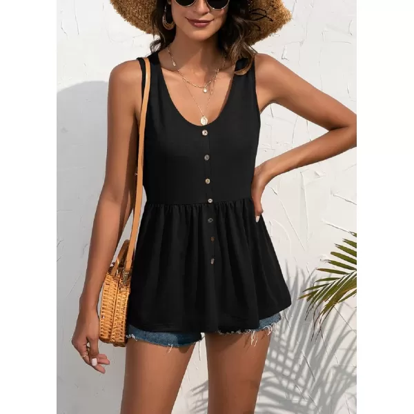 CHARTOU Women's Basic U-Neck Sleeveless Shirred Flowy Peplum Shirt Tank Tops