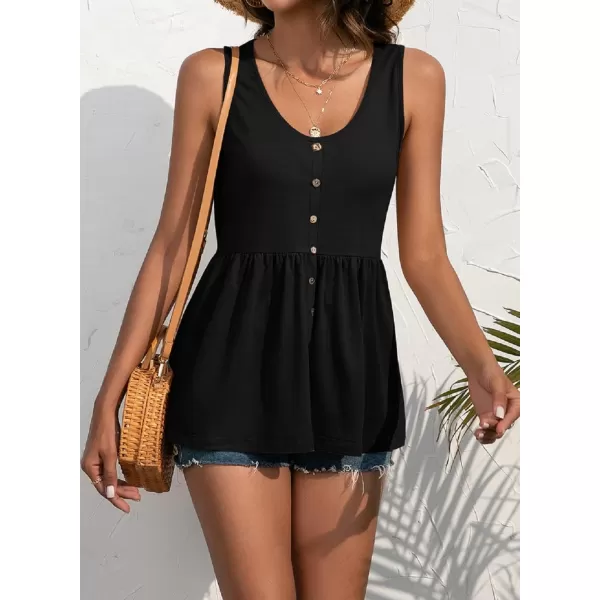 CHARTOU Women's Basic U-Neck Sleeveless Shirred Flowy Peplum Shirt Tank Tops