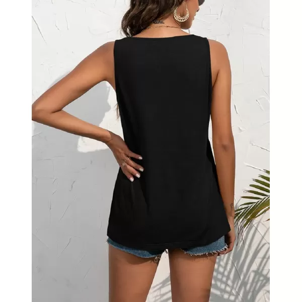 CHARTOU Women's Basic U-Neck Sleeveless Shirred Flowy Peplum Shirt Tank Tops