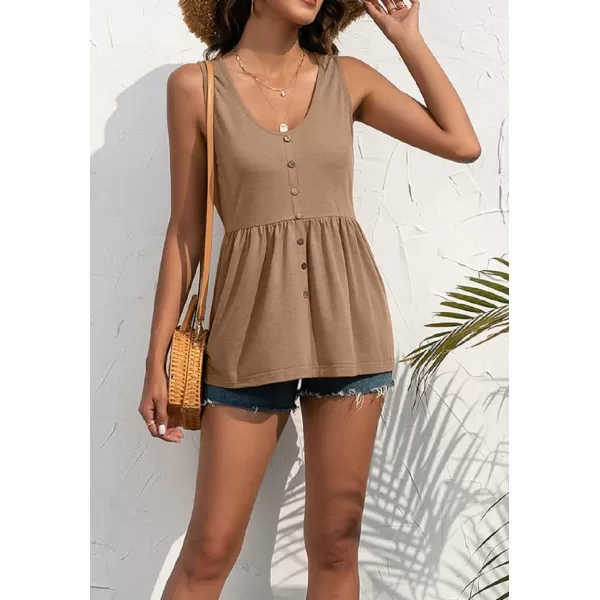 CHARTOU Women's Basic U-Neck Sleeveless Shirred Flowy Peplum Shirt Tank Tops