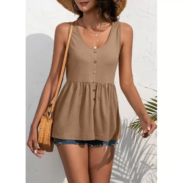 CHARTOU Women's Basic U-Neck Sleeveless Shirred Flowy Peplum Shirt Tank Tops