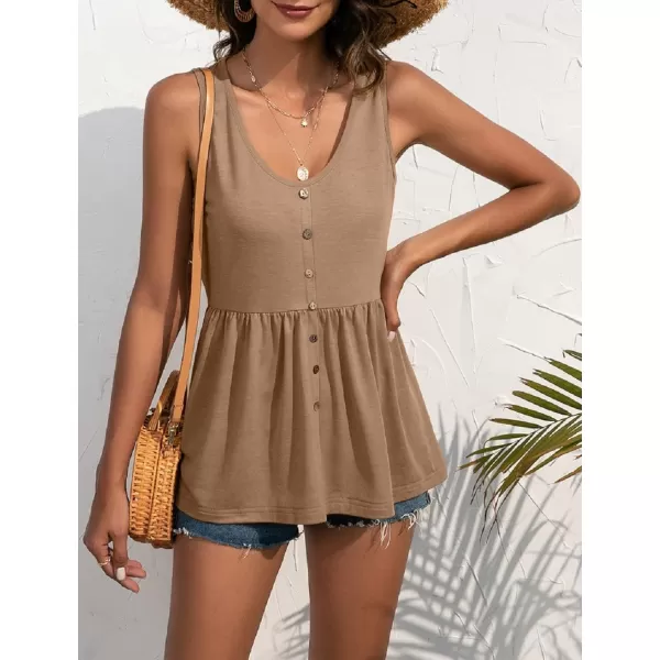 CHARTOU Women's Basic U-Neck Sleeveless Shirred Flowy Peplum Shirt Tank Tops