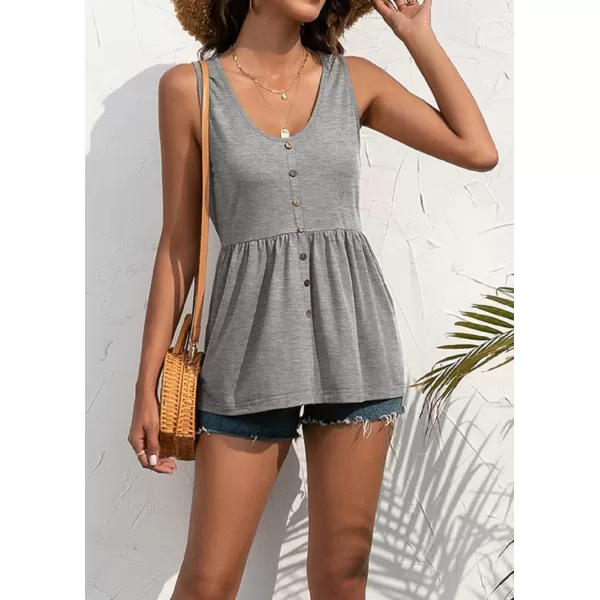 CHARTOU Women's Basic U-Neck Sleeveless Shirred Flowy Peplum Shirt Tank Tops