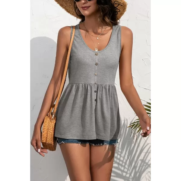 CHARTOU Women's Basic U-Neck Sleeveless Shirred Flowy Peplum Shirt Tank Tops