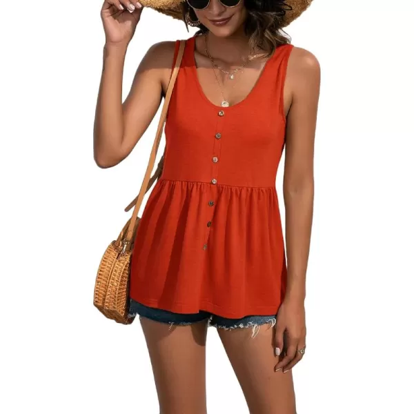 CHARTOU Women's Basic U-Neck Sleeveless Shirred Flowy Peplum Shirt Tank Tops
