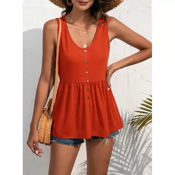 CHARTOU Women's Basic U-Neck Sleeveless Shirred Flowy Peplum Shirt Tank Tops