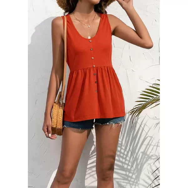 CHARTOU Women's Basic U-Neck Sleeveless Shirred Flowy Peplum Shirt Tank Tops