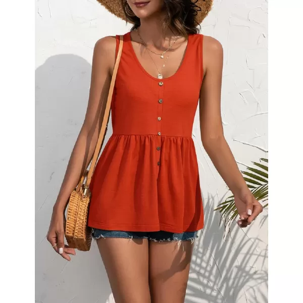 CHARTOU Women's Basic U-Neck Sleeveless Shirred Flowy Peplum Shirt Tank Tops