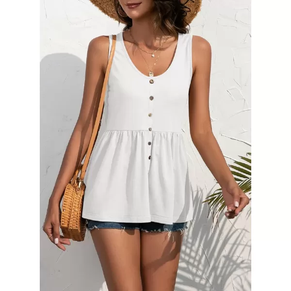 CHARTOU Women's Basic U-Neck Sleeveless Shirred Flowy Peplum Shirt Tank Tops