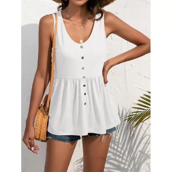 CHARTOU Women's Basic U-Neck Sleeveless Shirred Flowy Peplum Shirt Tank Tops