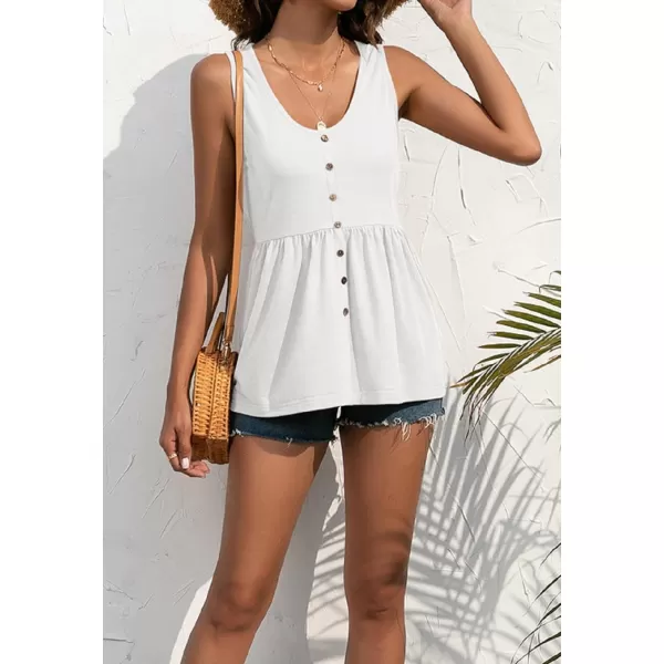 CHARTOU Women's Basic U-Neck Sleeveless Shirred Flowy Peplum Shirt Tank Tops