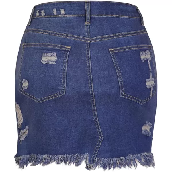 CHARTOU Women's Basic Washed Distressed Mid Waist Broken Fringed Frayed Ripped Denim Jean Short Pencil Hot Skirt