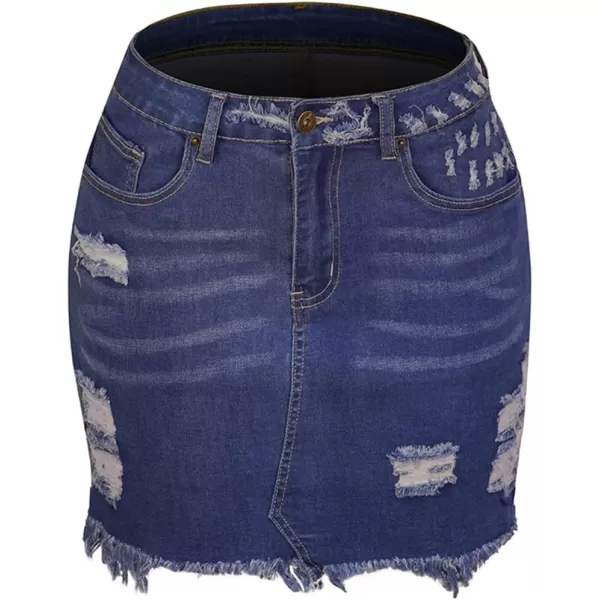 CHARTOU Women's Basic Washed Distressed Mid Waist Broken Fringed Frayed Ripped Denim Jean Short Pencil Hot Skirt