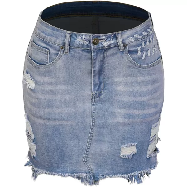 CHARTOU Women's Basic Washed Distressed Mid Waist Broken Fringed Frayed Ripped Denim Jean Short Pencil Hot Skirt