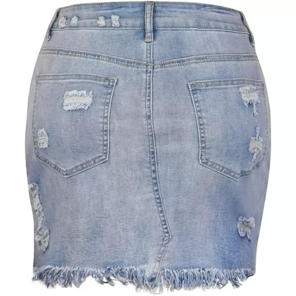 CHARTOU Women's Basic Washed Distressed Mid Waist Broken Fringed Frayed Ripped Denim Jean Short Pencil Hot Skirt