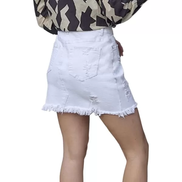 CHARTOU Women's Basic Washed Distressed Mid Waist Broken Fringed Frayed Ripped Denim Jean Short Pencil Hot Skirt