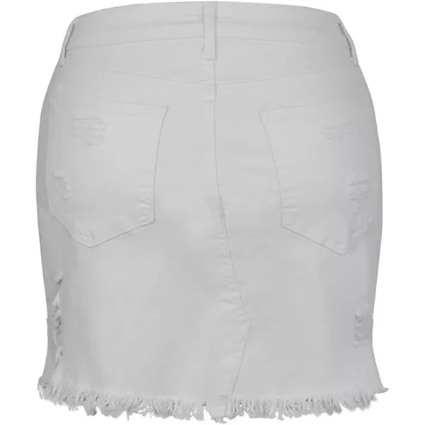 CHARTOU Women's Basic Washed Distressed Mid Waist Broken Fringed Frayed Ripped Denim Jean Short Pencil Hot Skirt