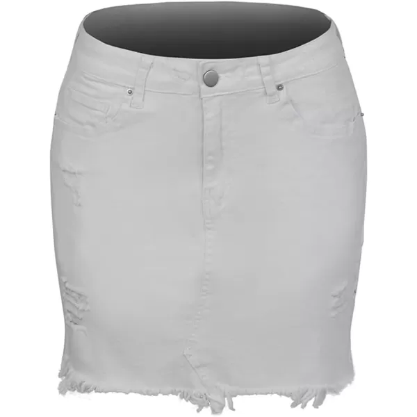 CHARTOU Women's Basic Washed Distressed Mid Waist Broken Fringed Frayed Ripped Denim Jean Short Pencil Hot Skirt