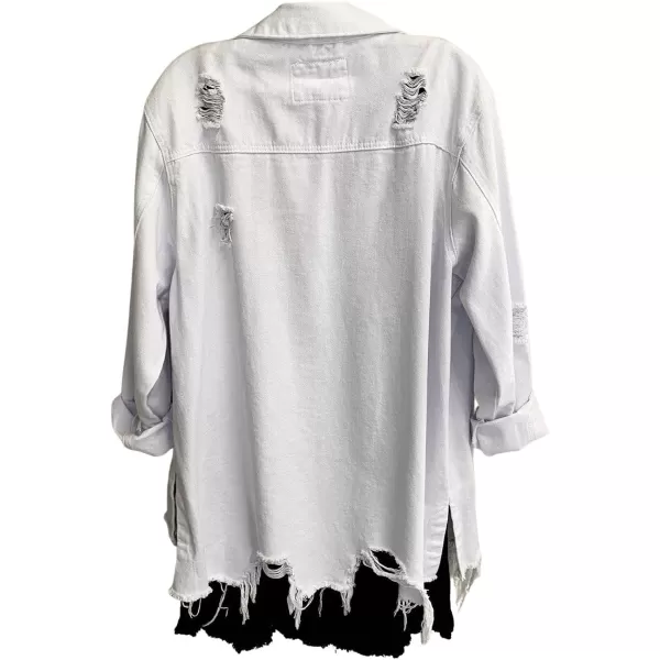 CHARTOU Women's Casual Distressed Long Sleeve Button Down Shirt Ripped Denim Jacket Jean Coat