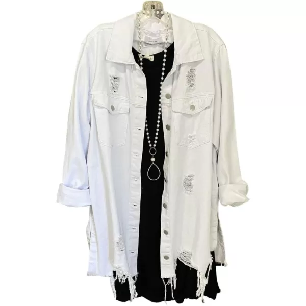 CHARTOU Women's Casual Distressed Long Sleeve Button Down Shirt Ripped Denim Jacket Jean Coat