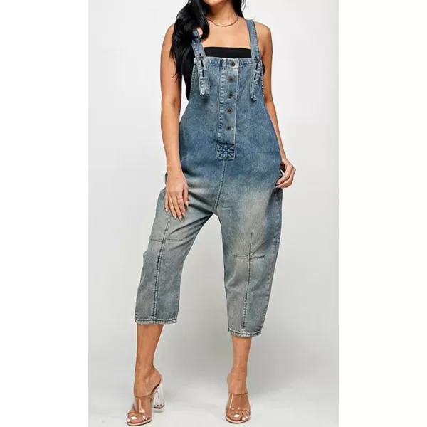 CHARTOU Women's Casual Loose Fit Jean Jumpsuit Overalls Crop Harem Denim Pants