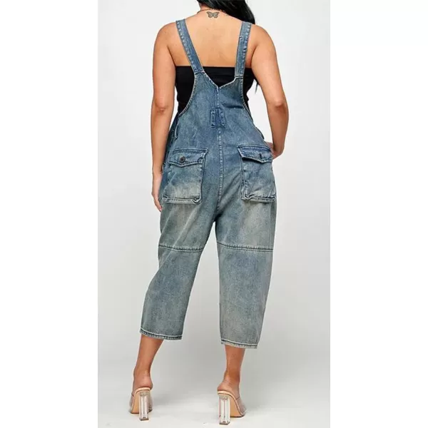 CHARTOU Women's Casual Loose Fit Jean Jumpsuit Overalls Crop Harem Denim Pants
