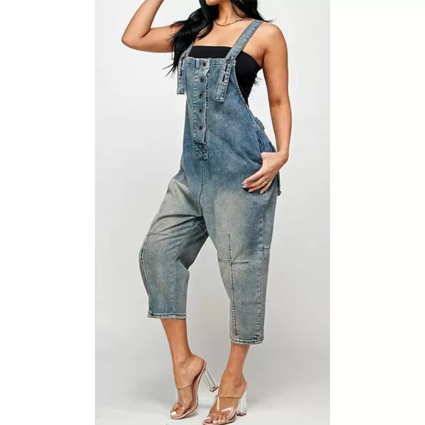 CHARTOU Women's Casual Loose Fit Jean Jumpsuit Overalls Crop Harem Denim Pants