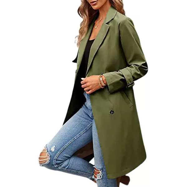 CHARTOU Women's Casual Notched Lapel Collar Double Breasted Trench Coat Wrap Coat with Belt