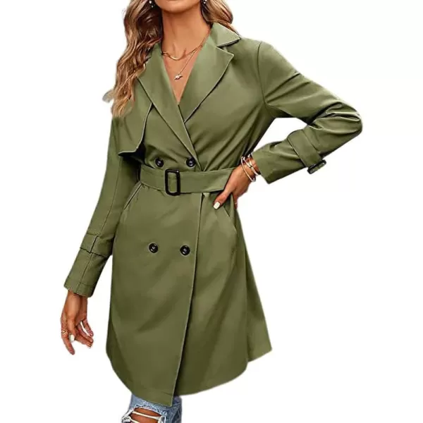 CHARTOU Women's Casual Notched Lapel Collar Double Breasted Trench Coat Wrap Coat with Belt
