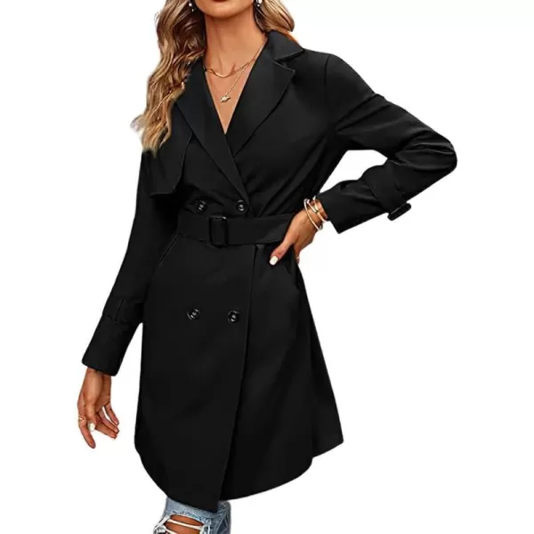 CHARTOU Women's Casual Notched Lapel Collar Double Breasted Trench Coat Wrap Coat with Belt