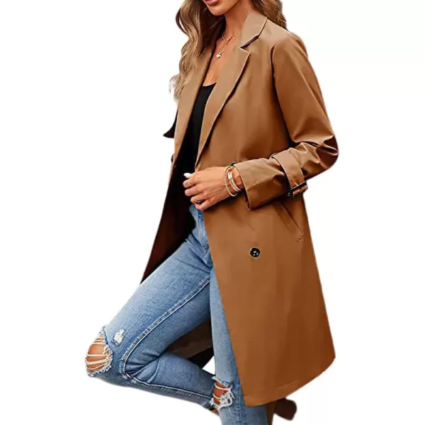 CHARTOU Women's Casual Notched Lapel Collar Double Breasted Trench Coat Wrap Coat with Belt