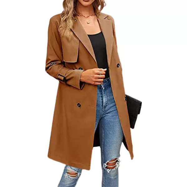 CHARTOU Women's Casual Notched Lapel Collar Double Breasted Trench Coat Wrap Coat with Belt