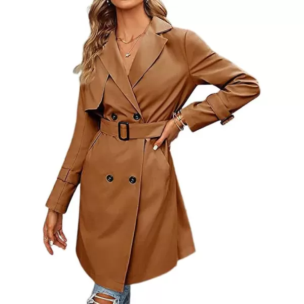 CHARTOU Women's Casual Notched Lapel Collar Double Breasted Trench Coat Wrap Coat with Belt