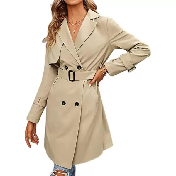 CHARTOU Women's Casual Notched Lapel Collar Double Breasted Trench Coat Wrap Coat with Belt