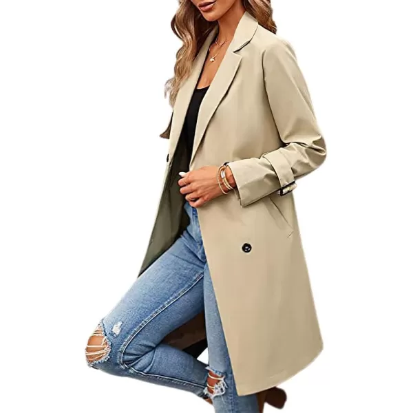 CHARTOU Women's Casual Notched Lapel Collar Double Breasted Trench Coat Wrap Coat with Belt