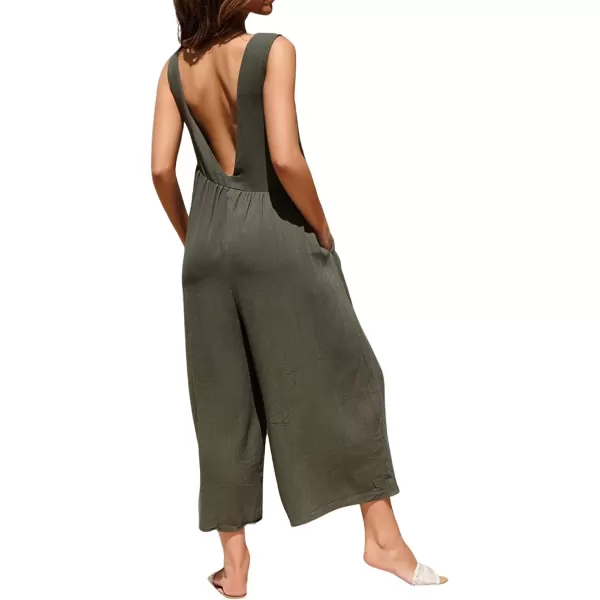 CHARTOU Women's Casual Sleeveless Wide Leg Pant Jumpsuit Backless Ruffle Beach Palazzo Tank Romper