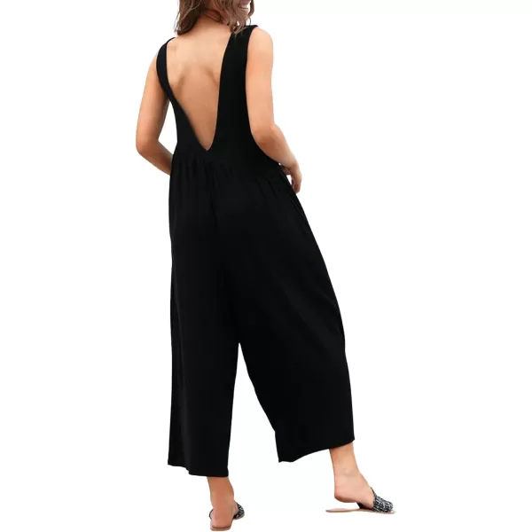 CHARTOU Women's Casual Sleeveless Wide Leg Pant Jumpsuit Backless Ruffle Beach Palazzo Tank Romper